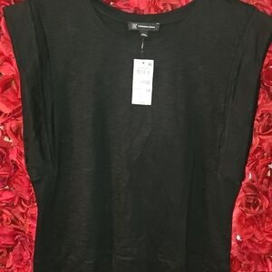 INC NWT Women's Black Boxy Cap Sleeve Slub Knit Top Size XLarge